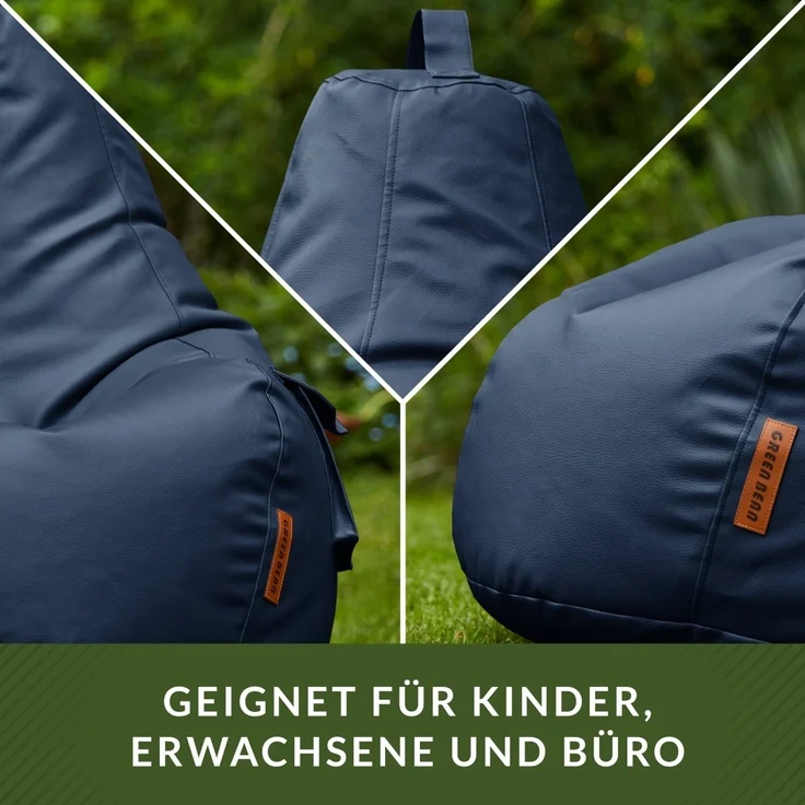 Green Bean® Sitzsack aus Kunstleder mit EPS Perlen Füllung - 90 x 80 x 70 cm - Bean Bag - Gaming Chair Rückenlehne - Dunkelblau – Bild 2
