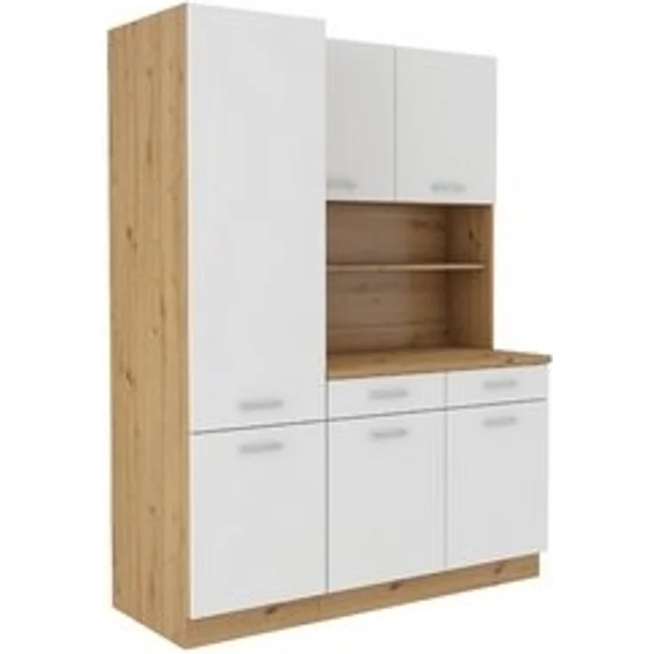 Buffet Küche 'Mario 150cm' Küchenzeile, Weiß/ Eiche Artisan, 200 x 60 x 150 cm – Bild 5
