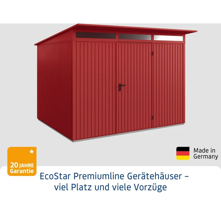 Hörmann Ecostar Metall-Gerätehaus Trend mit Pultdach Typ 3, 238x303 cm , purpurrot, 7,2 m²,1-flüglige Tür – Bild 2