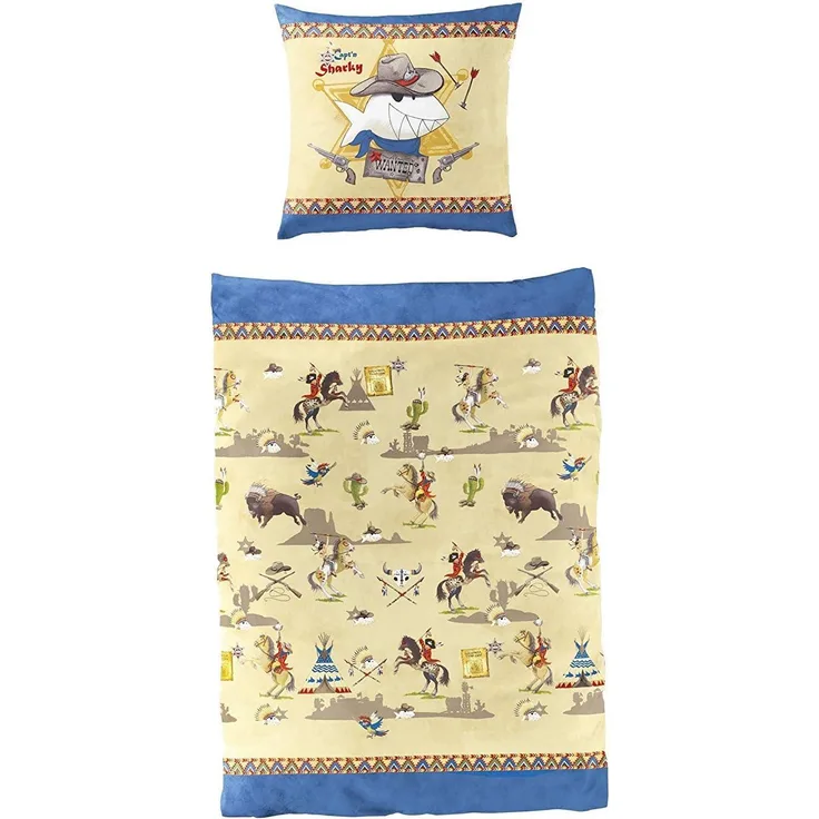 Bierbaum Wendebettwäsche Renforcé blau/natur Größe 135x200 cm (80x80 cm)