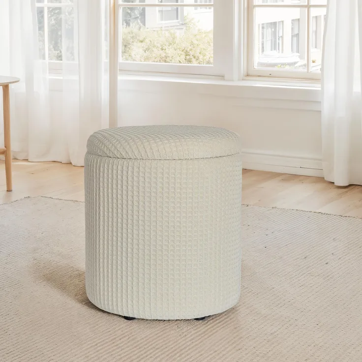 Sitzhocker mit Stauraum rund Ø40x45cm Beige Baumwolle abnehmbarer Deckel Wohnzimmer