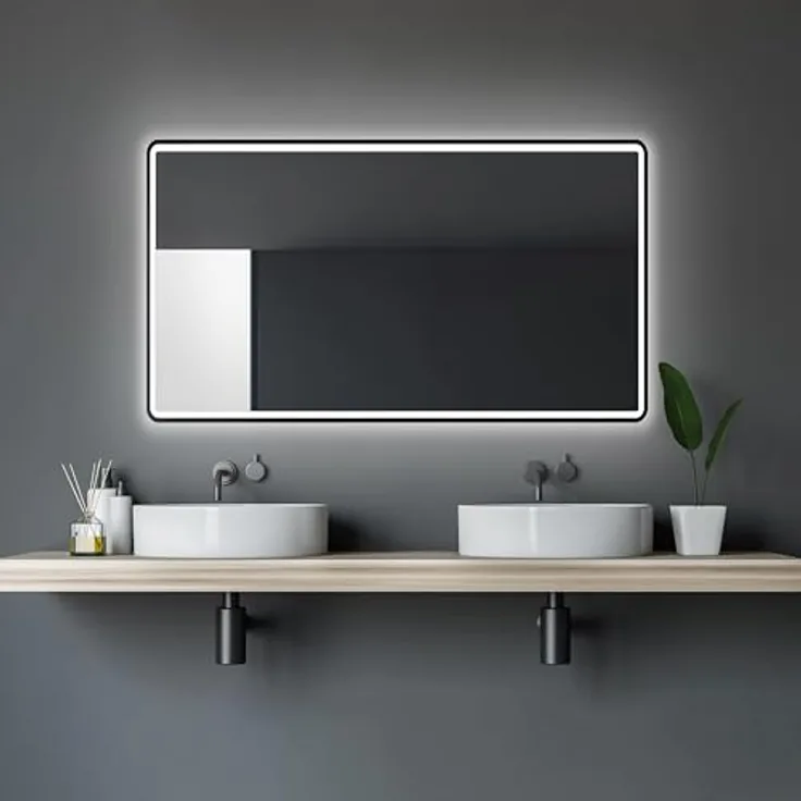Talos Black Moon LED Badspiegel 120x70 cm, feuchtwassergeeignet mit austauschbarer Beleuchtung, Aluminiumrahmen, Licht-Farbe Neutralweiß