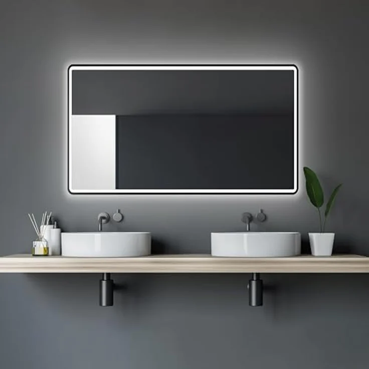 Talos Black Moon LED Badspiegel 120x70 cm, feuchtwassergeeignet mit austauschbarer Beleuchtung, Aluminiumrahmen, Licht-Farbe Neutralweiß – Bild 1