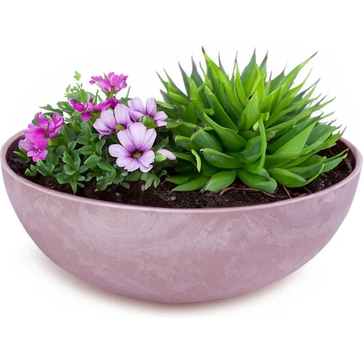 matches21 HOME & HOBBY Blumentopf Runde bauchige 20 cm Pflanzschale für draussen, alt-rosa marmoriert (1 St), Wetterfeste Blumen-Schale als moderne Gartendeko Grabschmuck – Bild 5