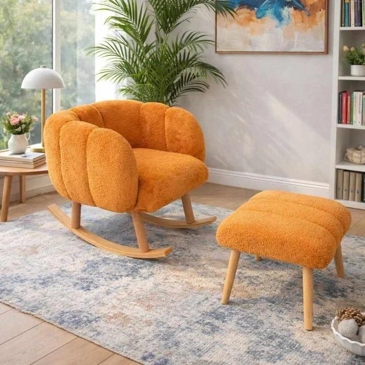Hanah Home 'Lotus - Orange' Ohrensessel- und Hocker-Set (2-teilig), Orange, 70 x 94 x 42 cm – Bild 2