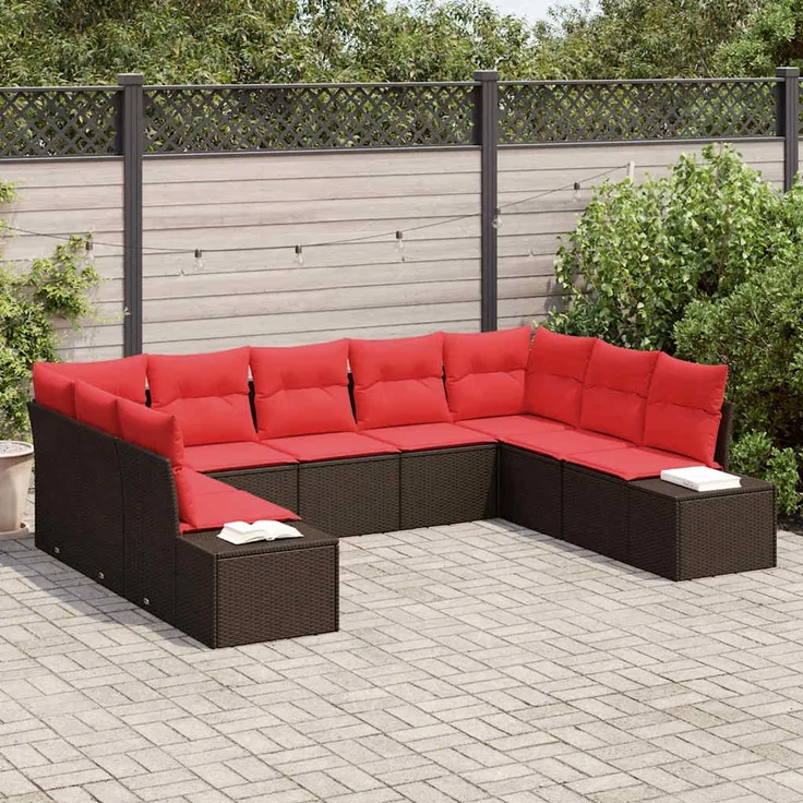 vidaXL Gartensofa-set 9 stk. 8-Sitzer Braun und Rot 3355893