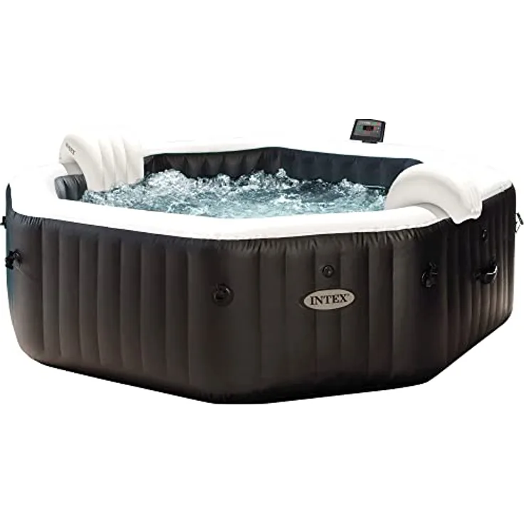 Intex Purespa Whirlpool Deluxe mit 140 Blasenmassagedüsen, 1098 Liter, achteckig, schwarz, für 5-6 Personen