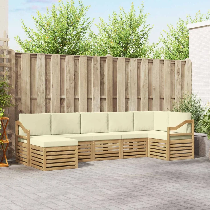 vidaXL Outdoor-Sofagarnitur 7 stk. 6-Sitzer Weiß und Creme 3392210 – Bild 1