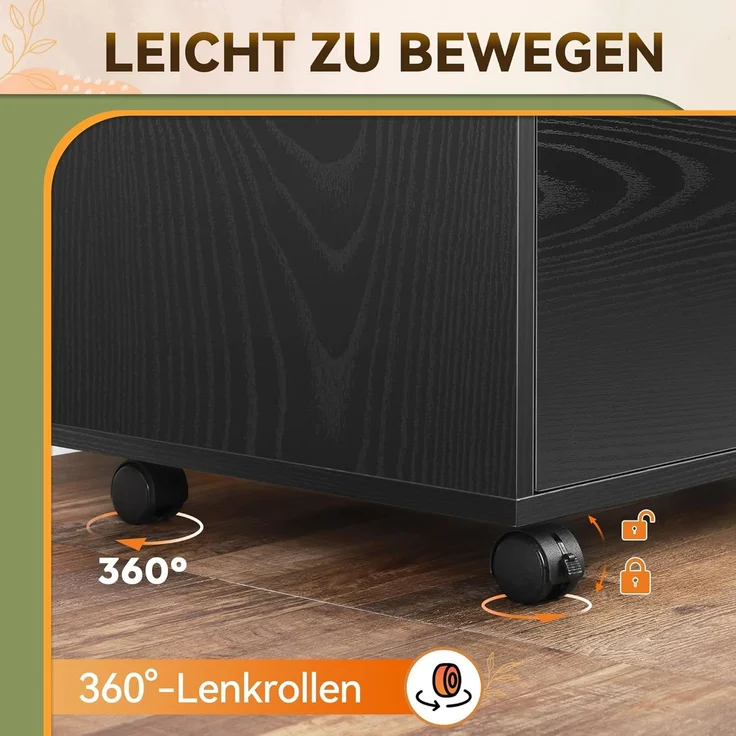 DEVAISE Rollcontainer mit 3 Schubladen und offenen Fächern, mobiler Aktenschrank mit Rollen, Druckertisch für DIN A4/Legal/Letter, abschließbarer Schrank für Büro und Homeoffice, Schwarz--Antikschwarz--63x40x80cm--YOUDENOVA – Bild 4