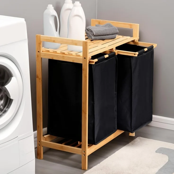 KESPER® Wäschesortierer Wäschesammler, Bambus, FSC, mit 2 Auffangtaschen für Wäsche – Bild 4