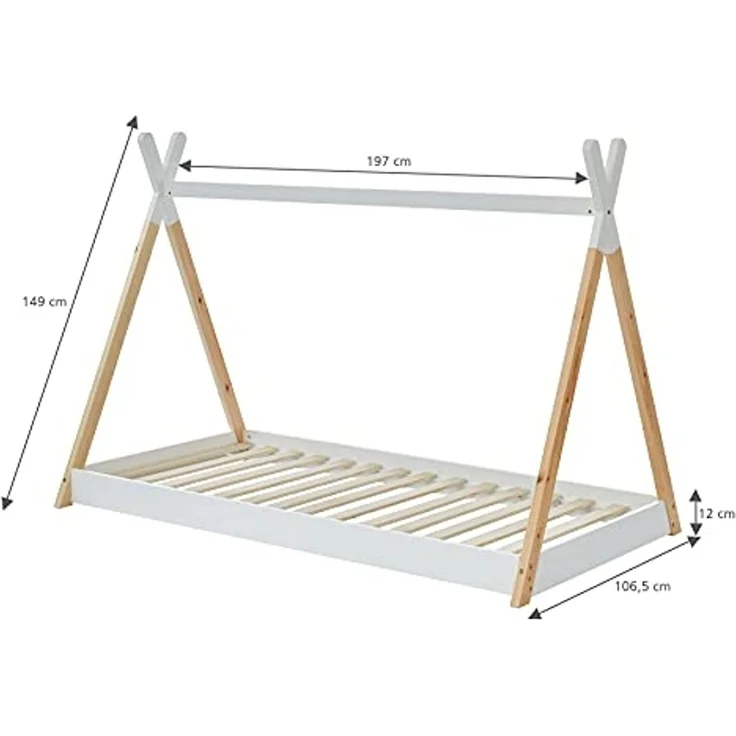 BAÏTA Tipibett für Kinder Montessori Tiny – Massivholz Kiefer Natur – 90x190 cm Tinytipi Natur/Weiß – Bild 3