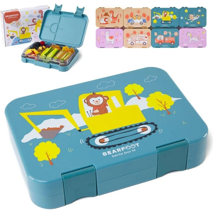 BEARFOOT Lunchbox Brotdose Kinder mit Fächern, Lunchbox, Bento box - Affe blau, handgezeichnete Designs, modular – Bild 5