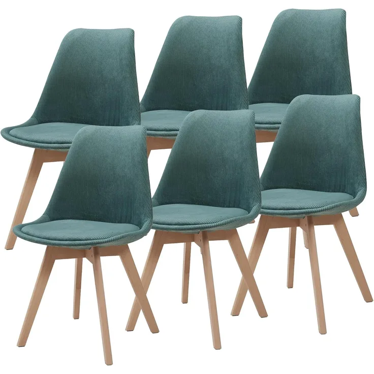 Esszimmerstuhl Fläten 6er Set Cord Dunkelgrün [en. casa]