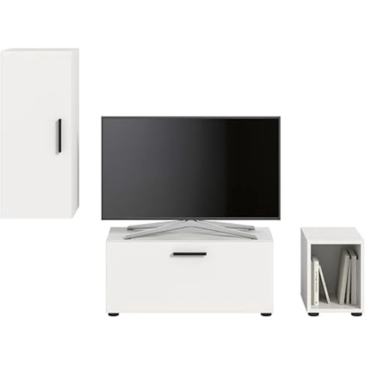 xonox. home – Wohnwand The One 75x34x34 cm in Weiß Nachbildung – Kompaktes Hängeregal mit 1 Tür, 1 Klappe und 5 Fächern – Modernes Design mit offenem Fach für Deko & vielseitigem Stauraum im Flur – Bild 4