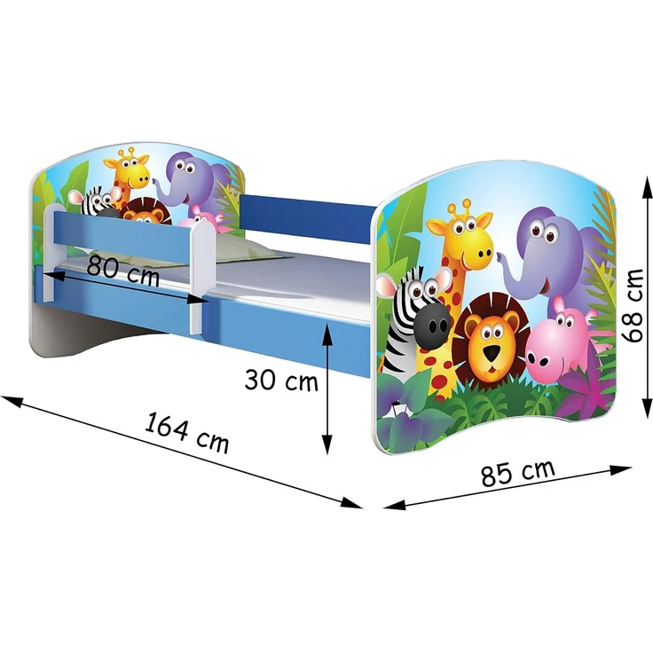 ACMA Kinderbett Jugendbett mit Einer Schublade und Matratze Blau mit Rausfallschutz Lattenrost II 140x70 160x80 180x80 (11 Welpe, 160x80) – Bild 3