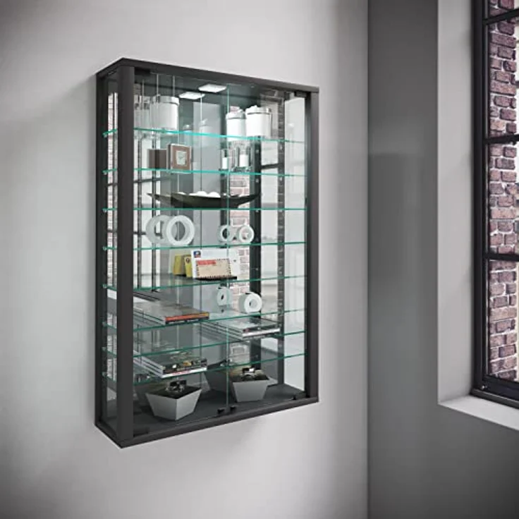 MID.YOU Hängevitrine Schwarz, mit 8 Fächern und Drehtüren, 59x91.3x18 cm, in verschiedenen Holzdekoren erhältlich – Bild 2