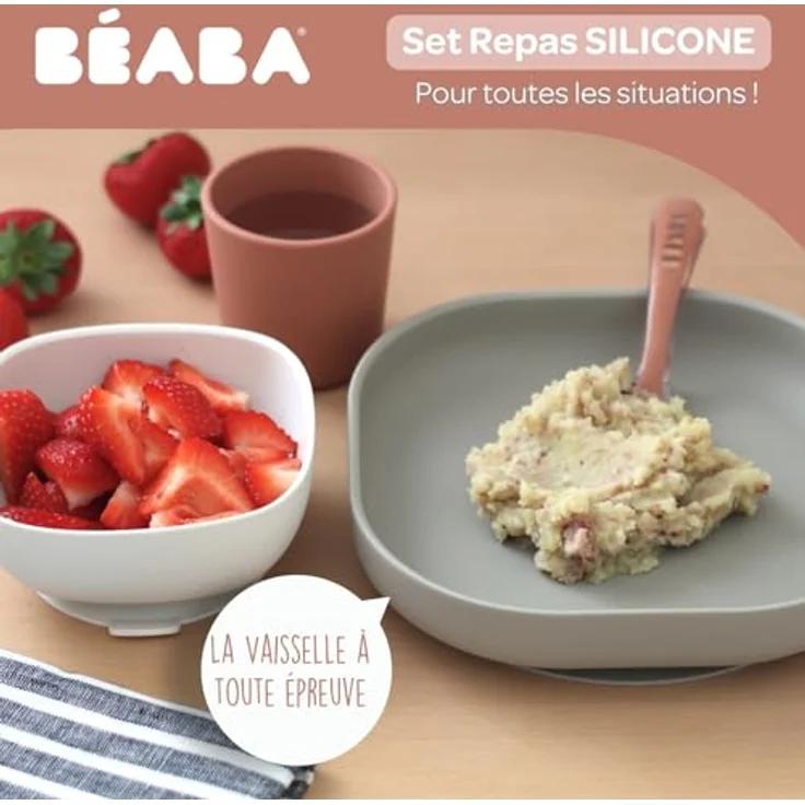 Beaba 4-tlg. Silikon-Geschirr-Set - Terracotta, mit rutschfesten Saugnäpfen, spülmaschinen- und mikrowellengeeignet – Bild 3