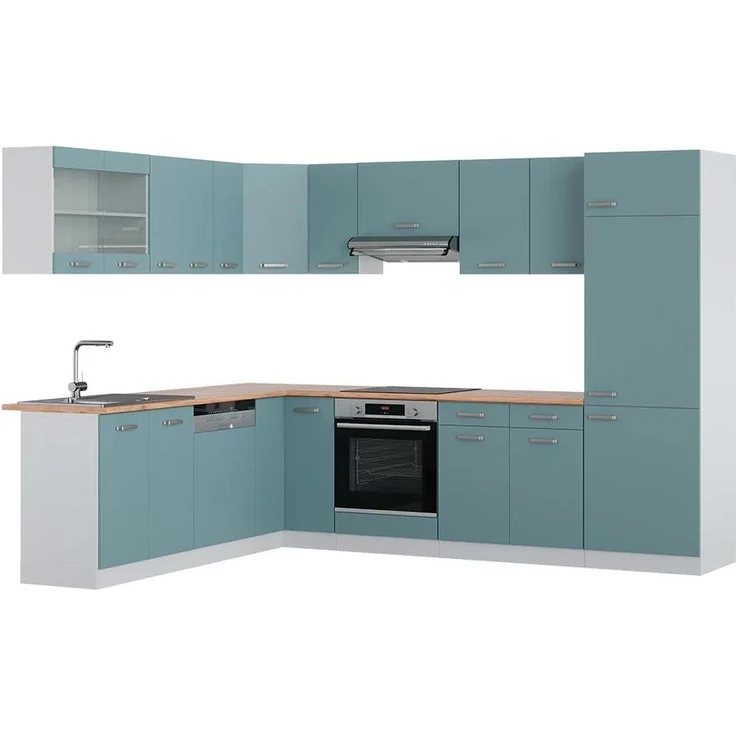 Eckküche R-Line Blau-Grau/Weiß 287 x 60 cm , AP Eiche Vicco – Bild 1