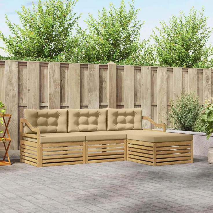 vidaXL Outdoor-Sofagarnitur 4 stk. 4-Sitzer Weiß und Beige Polyester 3390303