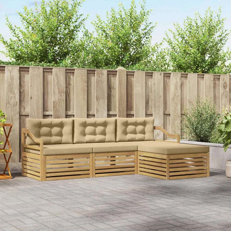 vidaXL Outdoor-Sofagarnitur 4 stk. 4-Sitzer Weiß und Beige Polyester 3390303 – Bild 1
