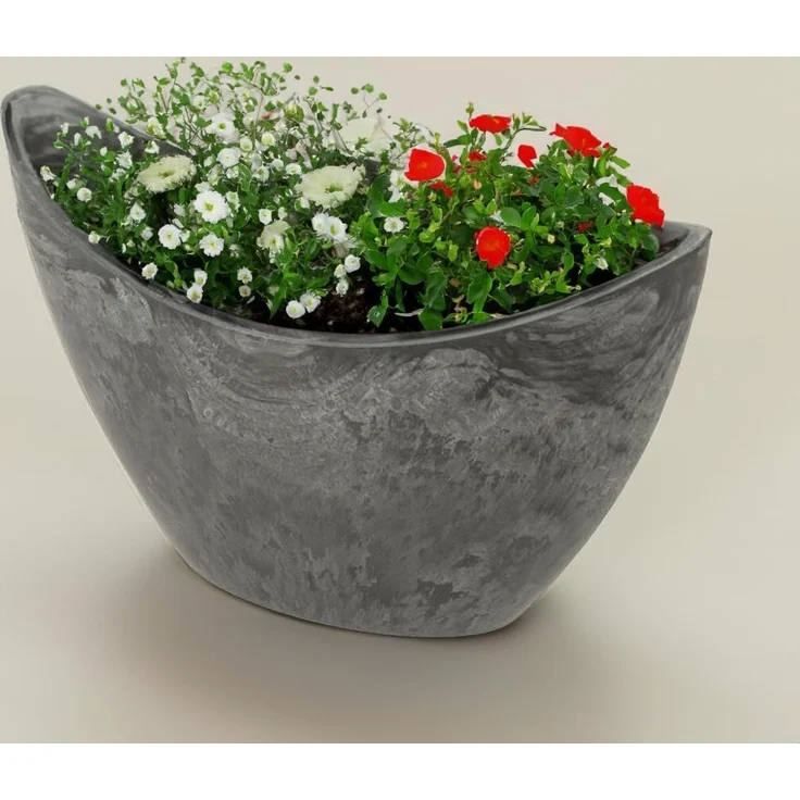 matches21 HOME & HOBBY Blumentopf Hohe Pflanzschalen oval 2x24 cm für draussen schwarz marmoriert (2 St), Wetterfeste Vintage Blumen-Schalen als Dekoschalen Grabschmuck – Bild 5