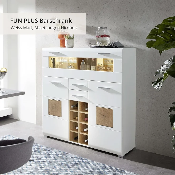 Kommode Barschrank Theke Sideboard Getränke ca. 120 x 129 x 37 cm FUN PLUS Weiß/Eiche Altholz Nb. – Bild 5