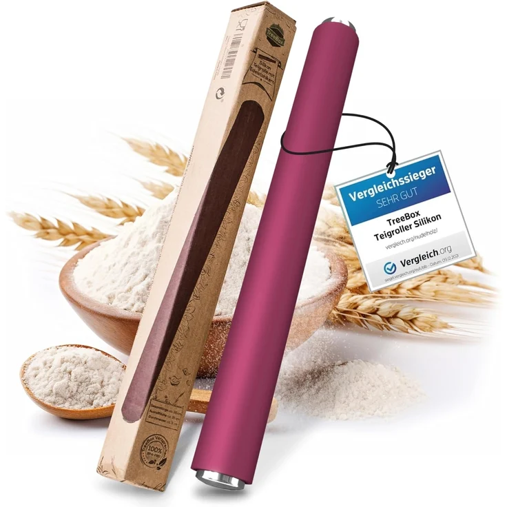 TreeBox Profi Teigrolle aus Silikon und Edelstahl - Das Moderne Nudelholz ohne Griffe - Fondant und Teig im Handumdrehen Ausrollen - Antihaftwirkung (Grape) – Bild 1