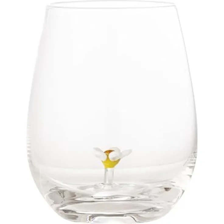 Bloomingville Glas Misa Trinkglas, Glas, 560ml, mit Blumendekor im Inneren