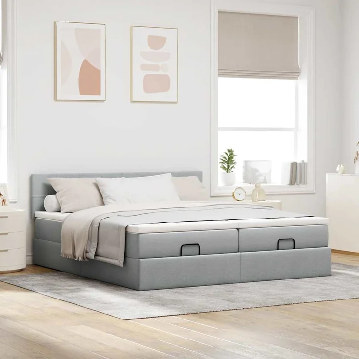 vidaXL Ottoman-Bett mit Matratzen Hellgrau 200x200 cm Stoff 3312001 – Bild 3