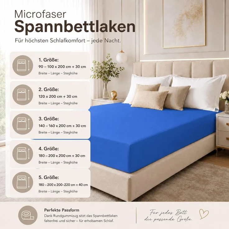 Microfaser Spannbettlaken - Spannbetttuch 90-100x200 cm - Atmungsaktiv, Knitterfrei & Pflegeleicht – OEKO-TEX Bettlaken mit Rundumgummi - Royalblau – Bild 4