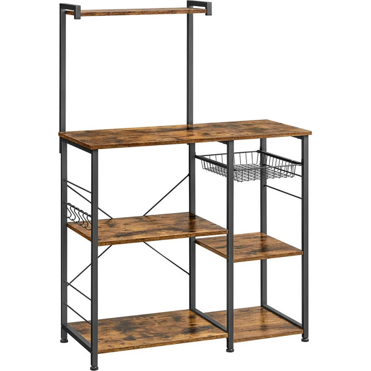 MID.YOU Mid.you Regal, Schwarz und Dunkelbraun, Metall und Holzwerkstoff, 4 Fächer, stehend, 90x132x40 cm, ideal für Wohnzimmer