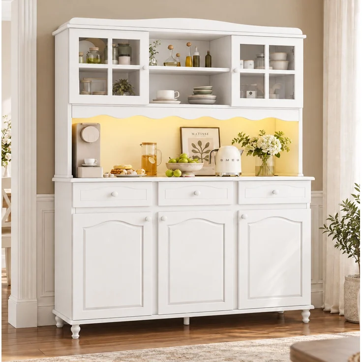 Buffetschrank mit LED-Beleuchtung & USB-Anschlüssen, 135x40x185 cm, Weiß – Bild 3