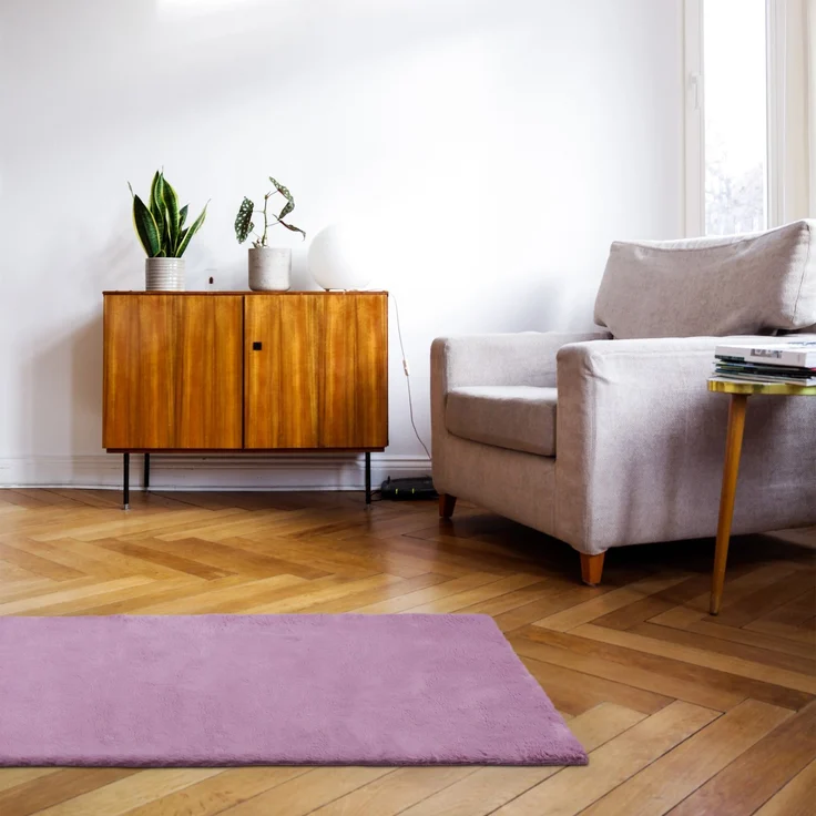 Hochflor Teppich für Wohnzimmer Schlafzimmer - 120x60cm - Flauschiger Fellteppich Shaggy Modern Extra weich Kunstfell - Fell Imitat rose 60x120cm – Bild 2