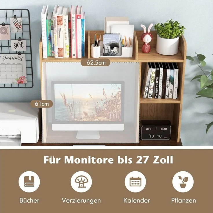 COSTWAY Regal-Schreibtisch, mit 4 Ablagen, offenem Fach, bis 45kg, 94x25x74cm – Bild 2