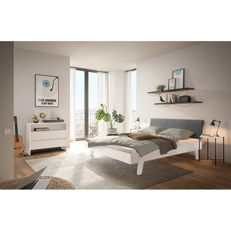 Hasena Polsterbett Vasto Trento Weiß mit Kopfteil Pace Grey 200x200 cm, Fußhöhe 20 cm MDF weiss deckend – Trento – Bild 2