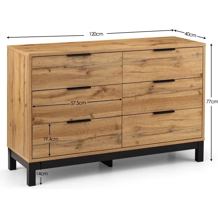 Julian Bowen Bali Kommode mit 6 Schubladen, Eiche – Bild 2
