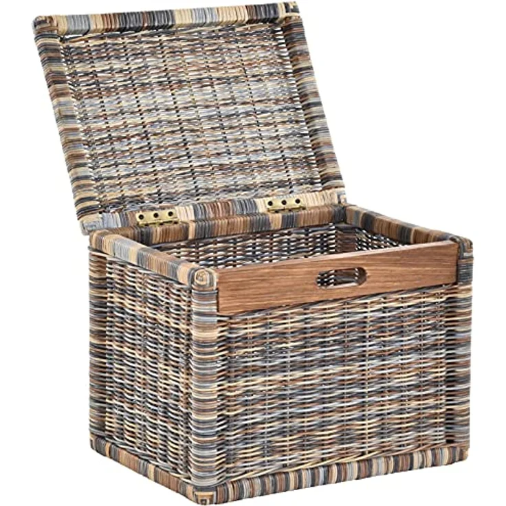Krines Home Aufbewahrungskorb Hoher Korb mit Deckel Rattan geflochten Regalkorb Aufbewahrungsbox – Bild 6
