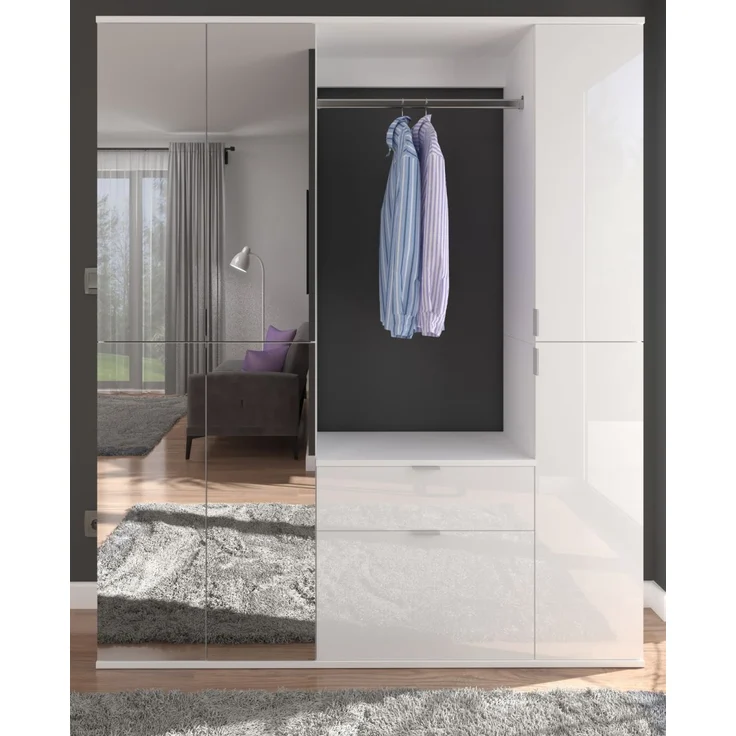 Garderobenschrank mit Spiegel SystemX in weiß Hochglanz 152 x 193 cm – Bild 2