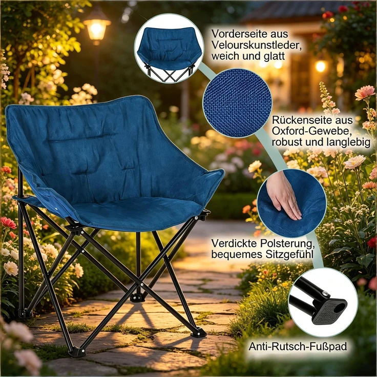 Outdoors Stuhl,Campingstuhl,Weicher gepolsterter Klappstuhl,Entspannende Stuhl(nur mit Stuhl)--Schwarz+Blau--63x44.5x73.5cm--YOUDENOVA – Bild 2