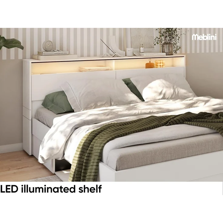 MEBLINI Funktionsbett 180x200 – SMARTEE mit Lattenrost und Matratze – Weiß/Schwarz - Schrankbett mit LED - Bett mit Stauraum - Doppelbett mit Schubladen - Stauraumbett - Bettkästen mit Aufbewahrung – Bild 5