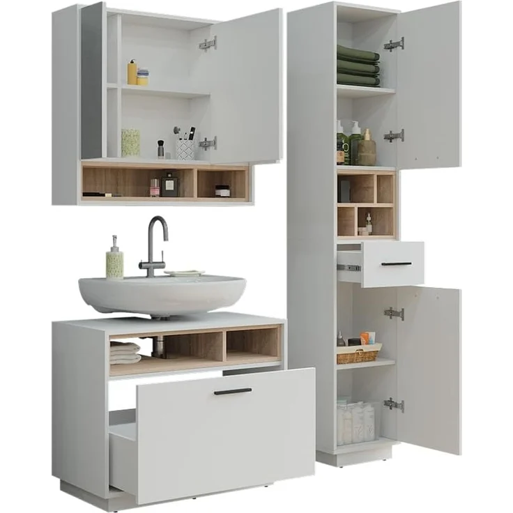 Badmöbel-Set Beatrice Weiß/Sonoma 3-teilig Vicco – Bild 5