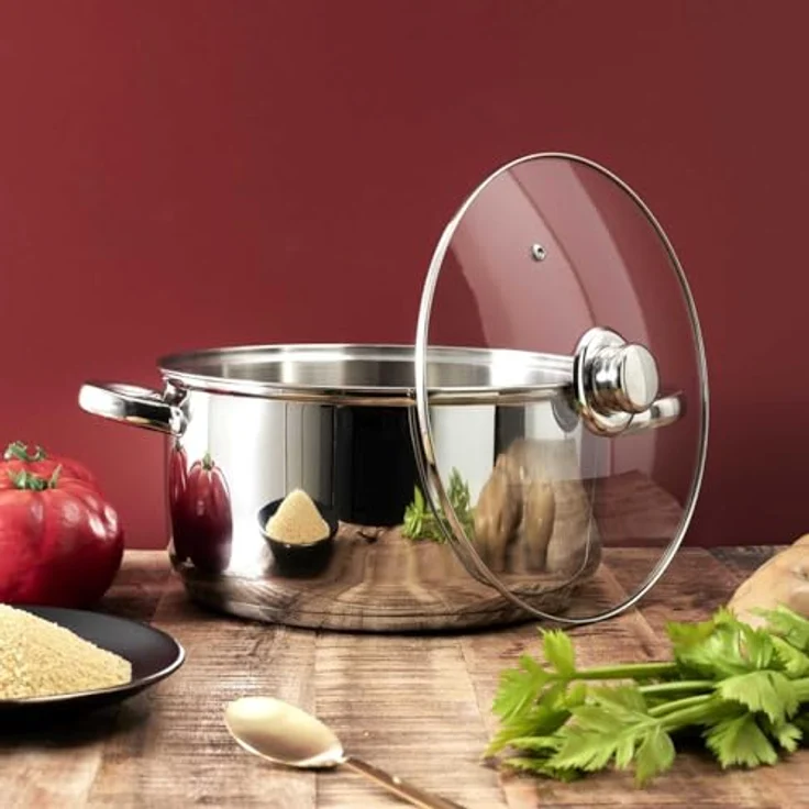 COOK CONCEPT Kochtopf aus Metall mit Glasdeckel 7 L Alle Herdarten Silber | Metall, Glasdeckel, 7 L Fassungsvermögen, geeignet für alle Herdarten inklusive Induktion, ofenfest, für Suppen und Eintöpfe – Bild 4