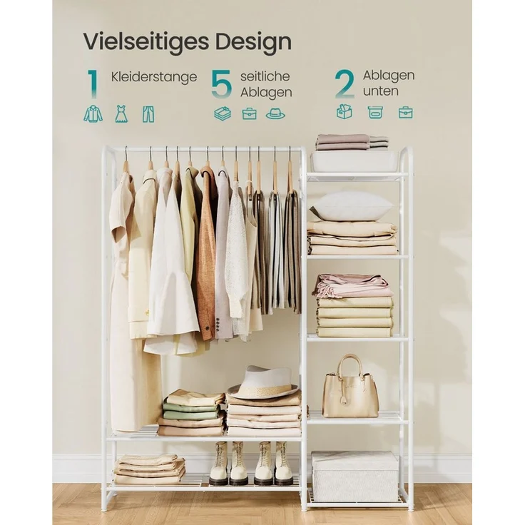SONGMICS Kleiderständer, offener Kleiderschrank, Kleiderstange, Garderobenständer mit Ablagen, Garderobe aus Metall, freistehend, 29 x 112 x 158,4 cm – Bild 2