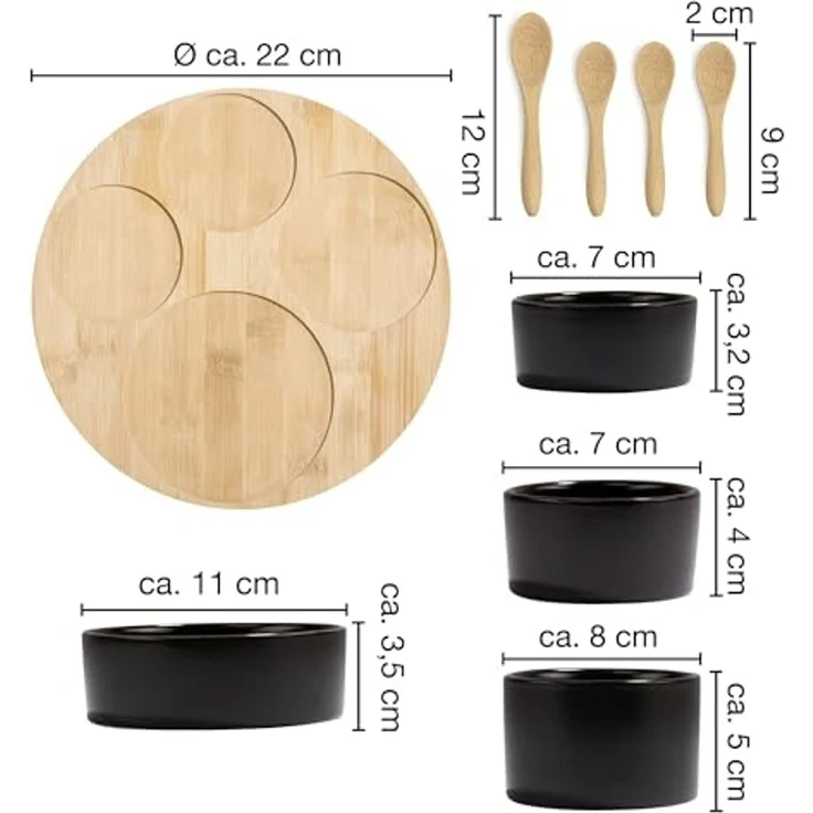 Moritz & Moritz Servierschale Schalen Set, Keramik, Bambus, (Set, 9-tlg), als Tapas Schalen und Dip Schälchen – Bild 2
