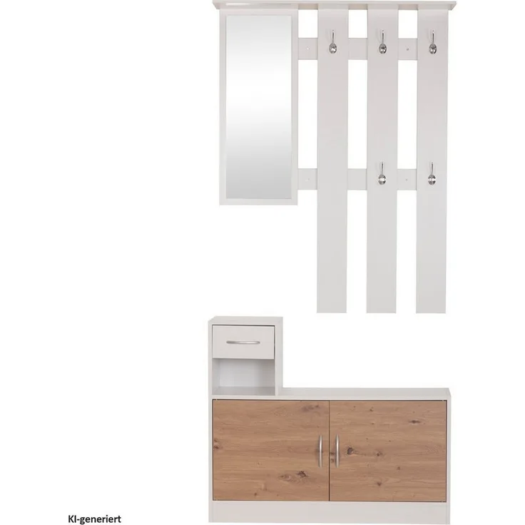 HTI-Living Garderobe Garderobenpaneel mit Spiegel und Schuhschrank Dana, Set aus 2 Teilen, Weiß-Artisaneiche, Breite 90.2 cm, Höhe 75.5 cm, Tiefe 23.8 cm