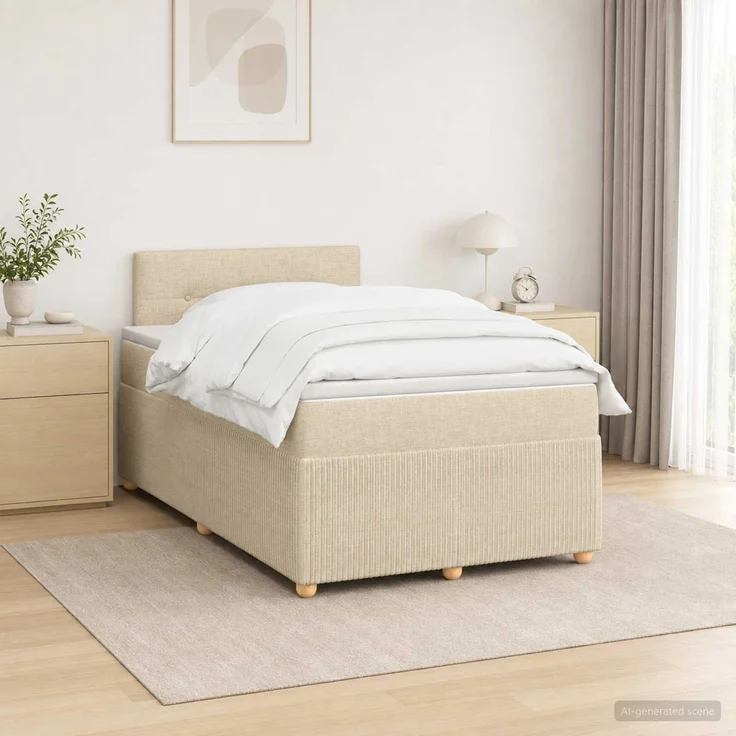 vidaXL Boxspringbett mit Matratze Creme 120 x 190 cm Stoff 3451424 – Bild 1