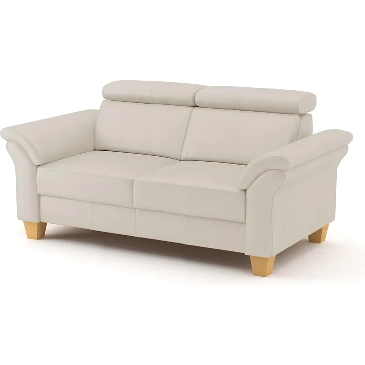 CAVADORE 2-Sitzer-Sofa Ammerland in Echtleder / Landhaus-Sofa mit Federkern + Kopfteilverstellung / 156 x 84 x 93 / Leder Weiß
