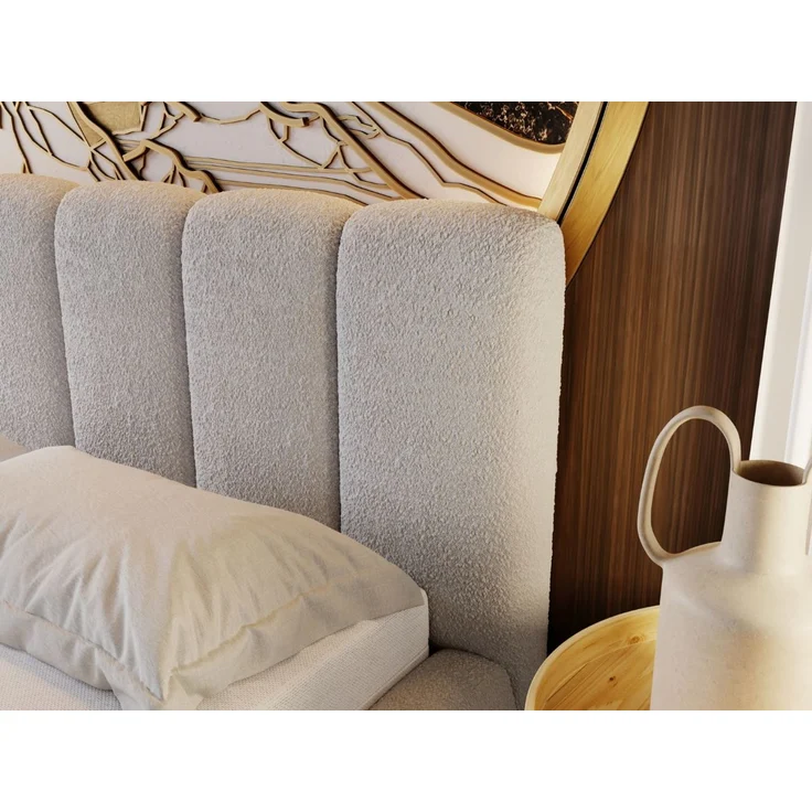 GRAINGOLD Cloud Bett 140x200, Polsterbett ohne Bettkasten, Bouclé-Stoff, mit Lattenrost, Hellgrau – Bild 6