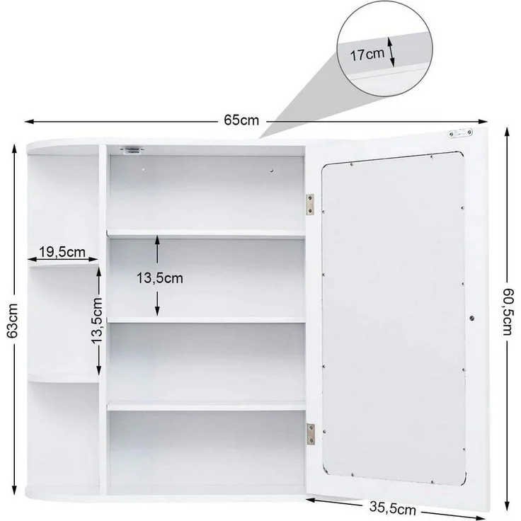 KOMFOTTEU Spiegelschrank Badschrank Hängeschrank,66 x 17 x 63 cm – Bild 2