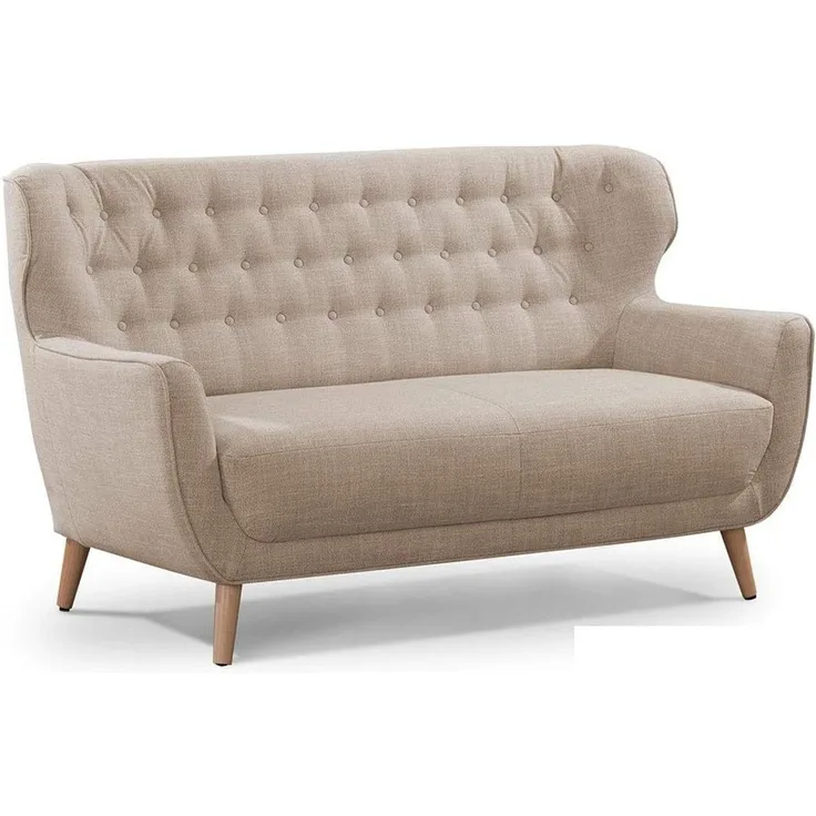 CAVADORE Zweisitzer-Sofa Abby / Klassisches Polstersofa mit Knopfverzierung / 153 x 89 x 88 / Strukturstoff, beige